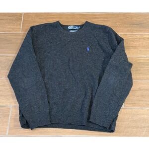 Polo Ralph Lauren Mens XL Lambswool Crewneck Sweater Charcoal Gray Purple Pony